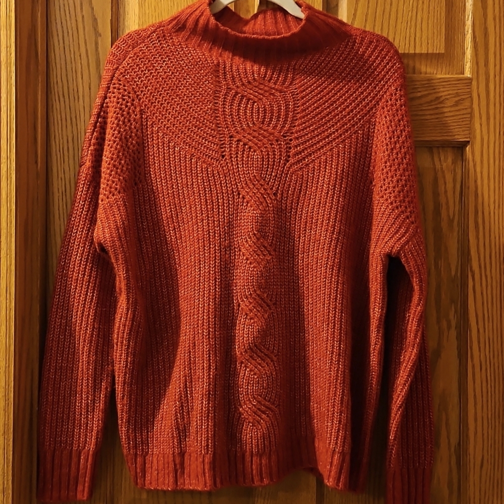 Red oversized cable knit sweater